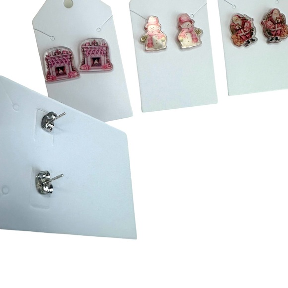 Set of 4 Pink NEW Christmas Holiday Stud Acrylic Handmade Earrings - Picture 8 of 8